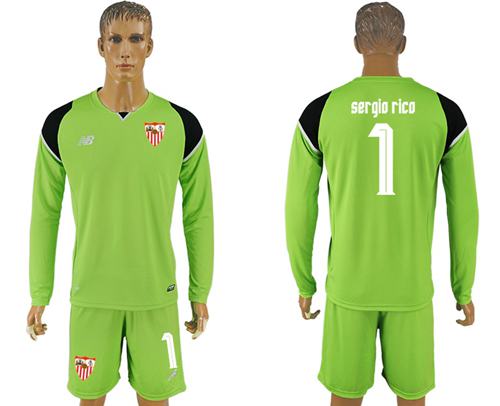 Sevilla #1 Sergio Rico Green Goalkeeper Long Sleeves Soccer Club Jersey